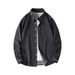 Men's Korean Style Striped Shirt Jacket - Urban Casual Long Sleeve Lapel Top, All-Match Trendy Oversized Coat (Dark Blue/White/Black_viptrois.com
