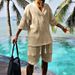 Casual Jacquard 2024 Summer Loose Short Sleeved T-shirt Shorts V-neck Sports Two Piece Set For Men's Wear_viptrois.com
