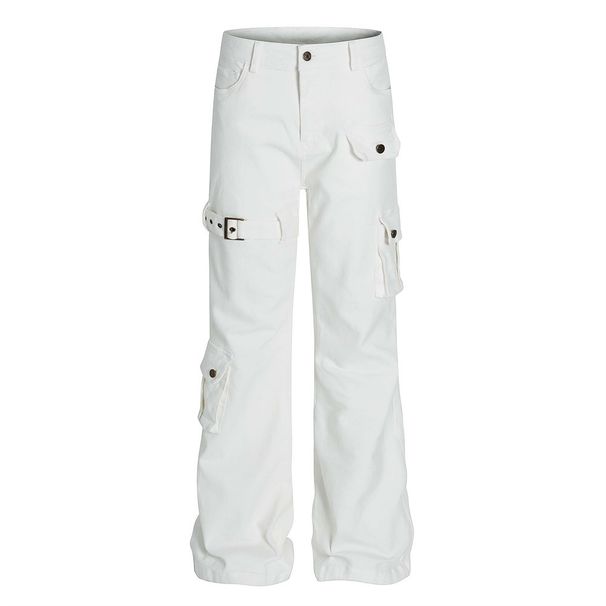 American Style Functional Multi-Pocket Cargo Jeans For Men, Trendy Design, Unique Niche Flared Long Pants_viptrois.com