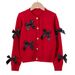 Mother & Kids Girls' Knit Cardigan With Bow - Soft Cotton Sweater For Toddlers & Kids (3-8 Years) - White/Pink/Red/Gray_viptrois.com