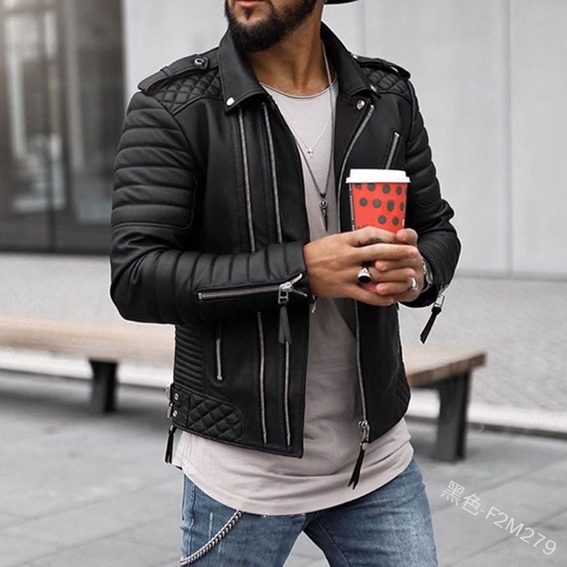 2022 Autumn Winter Men's Route Padded Lapel Cotton Clothing Zipper Color Leather Coat Jacket Fashion Casual_viptrois.com