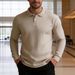 Men's Solid Color Lapel Button down Polo Shirt Long Sleeved Casual Everyday Style Versatile Top Cross Border Trade_viptrois.com