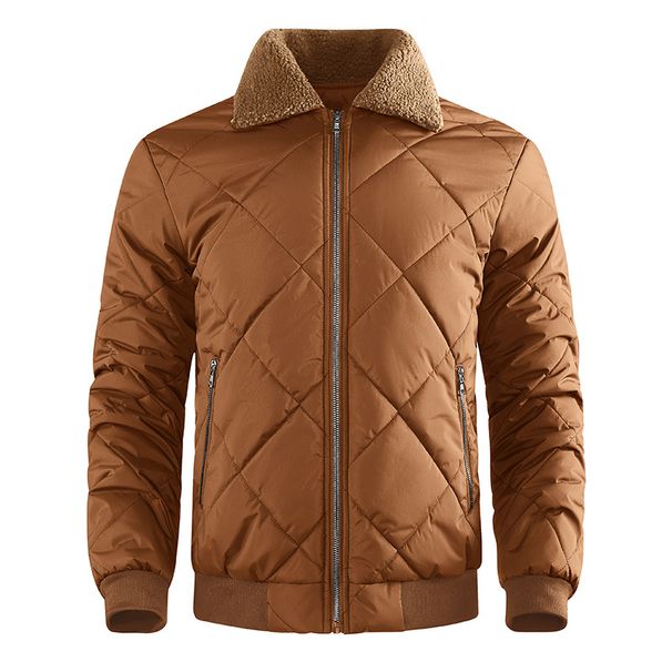 Winter European Size Cotton With Thick Velvet For Men's Casual Warm Jacket, Lamb Wool Collar Jacket_viptrois.com
