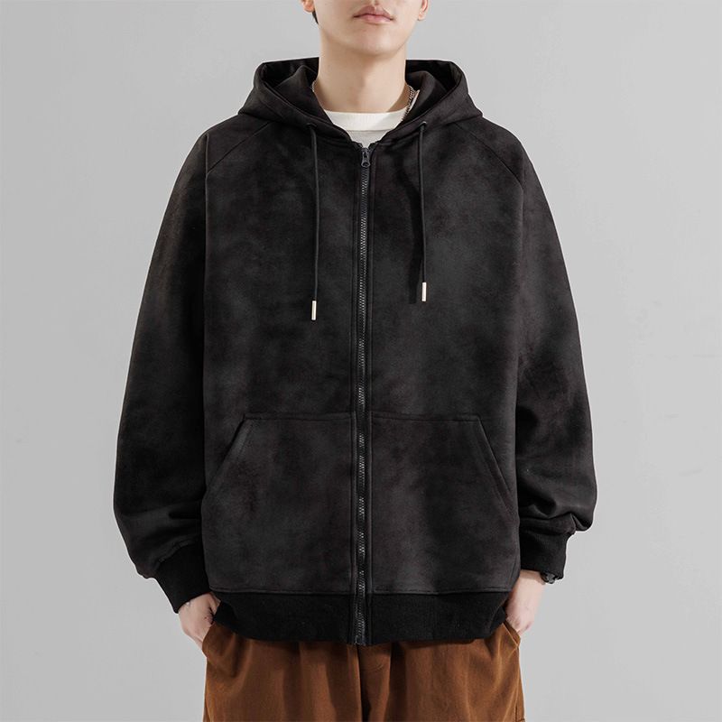 Men's Suede Fleece Hoodie Autumn Unisex Oversized Pullover Sweatshirt With Drop Shoulder Casual Streetwear_viptrois.com