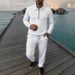 Men's Casual Two-Piece Set Jacquard Polo Shirt With Tapered Pants For Spring/Autumn (Khaki, Black, White, Dark Grey) S-3xl_viptrois.com