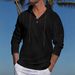 Men's Linen-Blend Hooded T-Shirt – Lightweight Long Sleeve Pullover With V-Neck, Casual Streetwear Essential (White/Black/Blue/Grey)_viptrois.com