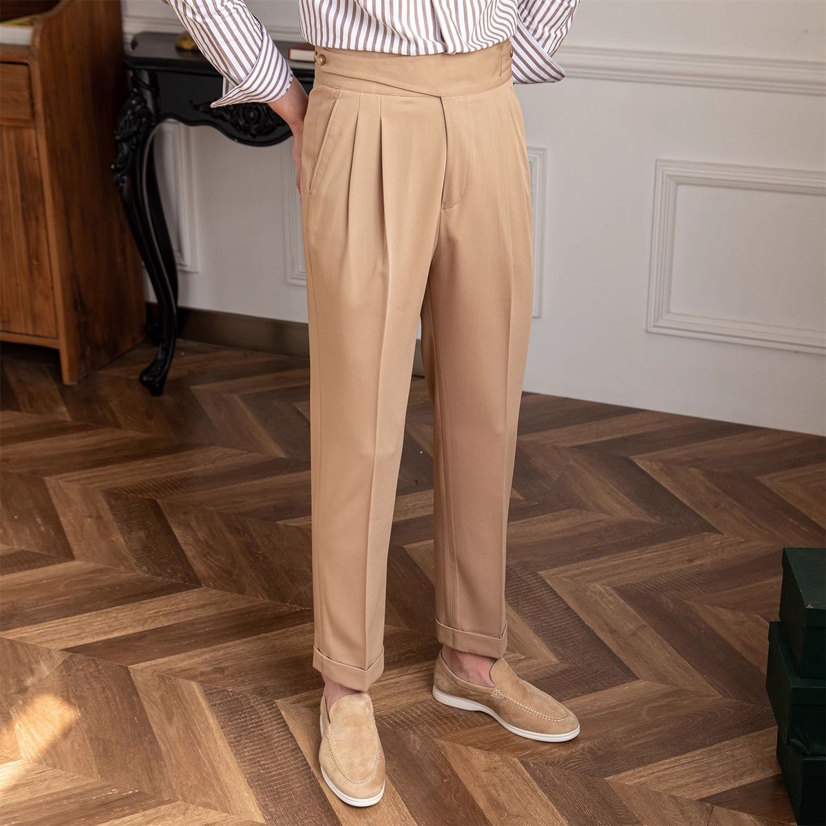 Men's Gurkha High Waist Trousers Gentleman's Suit Petty Casual Straight Trousers Versatile Fashion Drape Commuting_viptrois.com