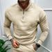 Men's Casual Plus Velvet Solid Color Long-Sleeved Half-Zipper Polo Stand-Up Collar Top_viptrois.com