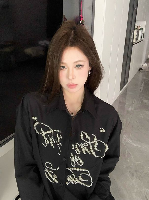 Men's Clothing Style Niche Pearl Letter Long Sleeved Shirt For Men, New Spring And Autumn Style, Loose And Casual Shirt Jacket._viptrois.com