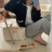 Women’s Bags Spring New Korean Ins Literary Letters Fashion Canvas Lunch Box Bag Simple Hand Tote Bag Trend_viptrois.com