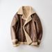 Men's Faux Fur Collar Jacket - Winter Warm Fleece Lined Casual Coat With Double Breasted Design, Windproof Polyester Outer Shell_viptrois.com