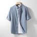 Men's Clothing Slim Fit Mid Length Sleeve Solid Color Linen Shirt Cotton And Linen Casual Shirt White Linen Three Quarter Sleeve_viptrois.com