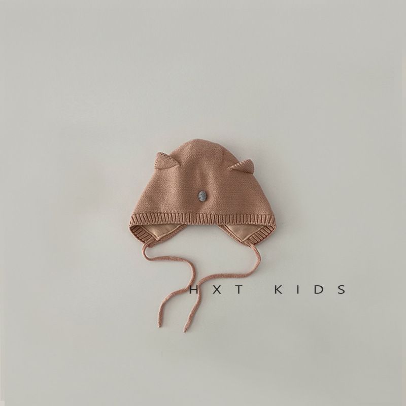 Kids'hats Super cute cute kitten lace-up knitted hat inside baby ear protection hat_viptrois.com