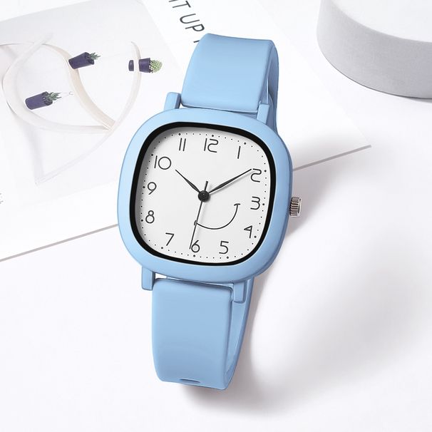 New Jelly Color Square Case Crooked Smiley Face Student Sports Silicone Strap Quartz Watch_viptrois.com