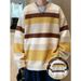 Soft Velvet Color Blocked Striped Knitted Shirt For Autumn And Winter Vintage Versatile Casual Loose_viptrois.com