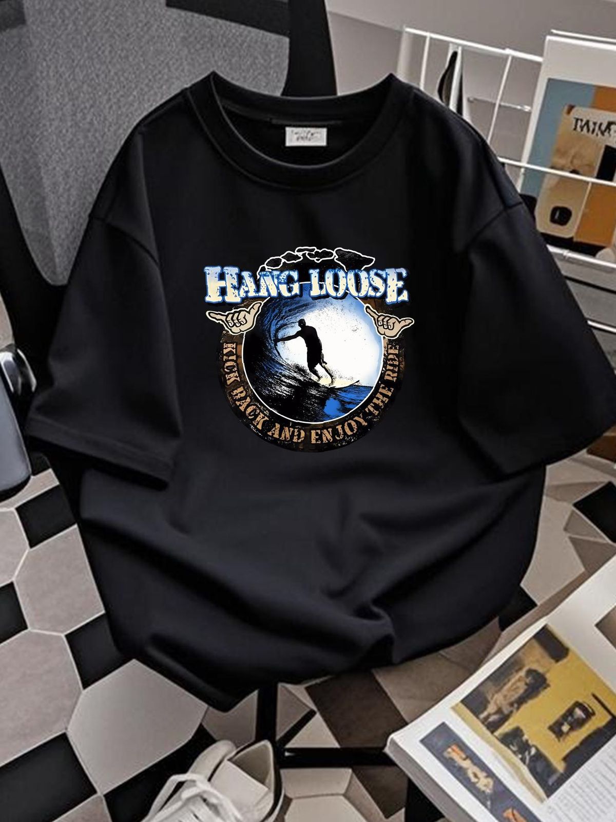 Hang Loose Kick Back Relax Enjoy TheRide Hawaiian Island T Shirt Mens L Summer Unisex Casual Homme Top For Everyday Wear Graphic Stylish Slightly_viptrois.com