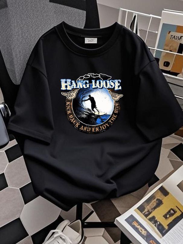 Hang Loose Kick Back Relax Enjoy TheRide Hawaiian Island T Shirt Mens L Summer Unisex Casual Homme Top For Everyday Wear Graphic Stylish Slightly_viptrois.com