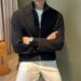 Men's Slim Fit Zip-Up Knit Cardigan - Solid Color Stand Collar Sweater Jacket For Autumn & Winter, Casual Outerwear_viptrois.com