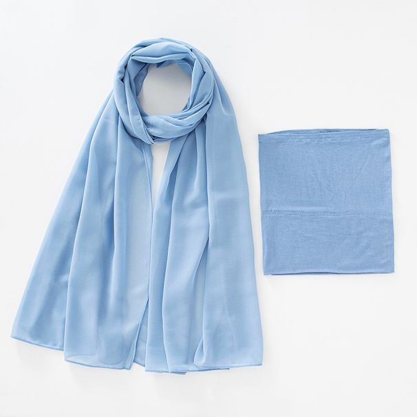 Women's Scarves Modal Solid Color Breathable Elastic Bucket Hat Plus Pearl Chiffon Same Color Scarf Headband 2 Piece Set_viptrois.com