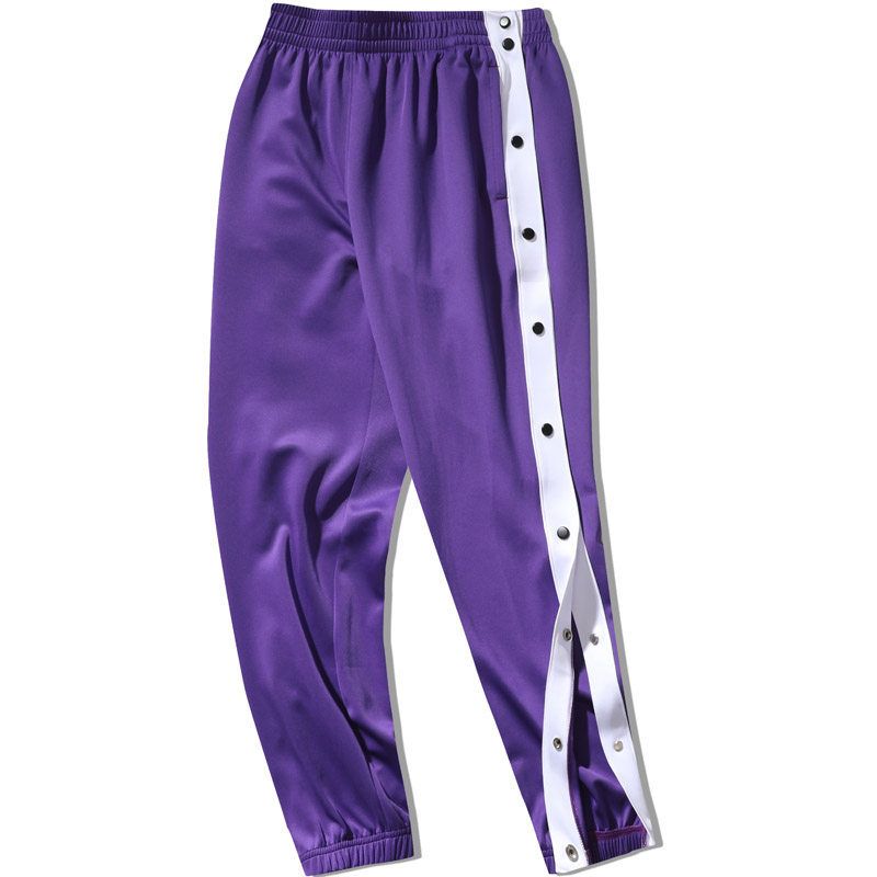 Men's Sporty Button-Front Jogger Pants - Loose Fit, Elastic Cuff, Breathable Polyester For Basketball & Casual Wear_viptrois.com