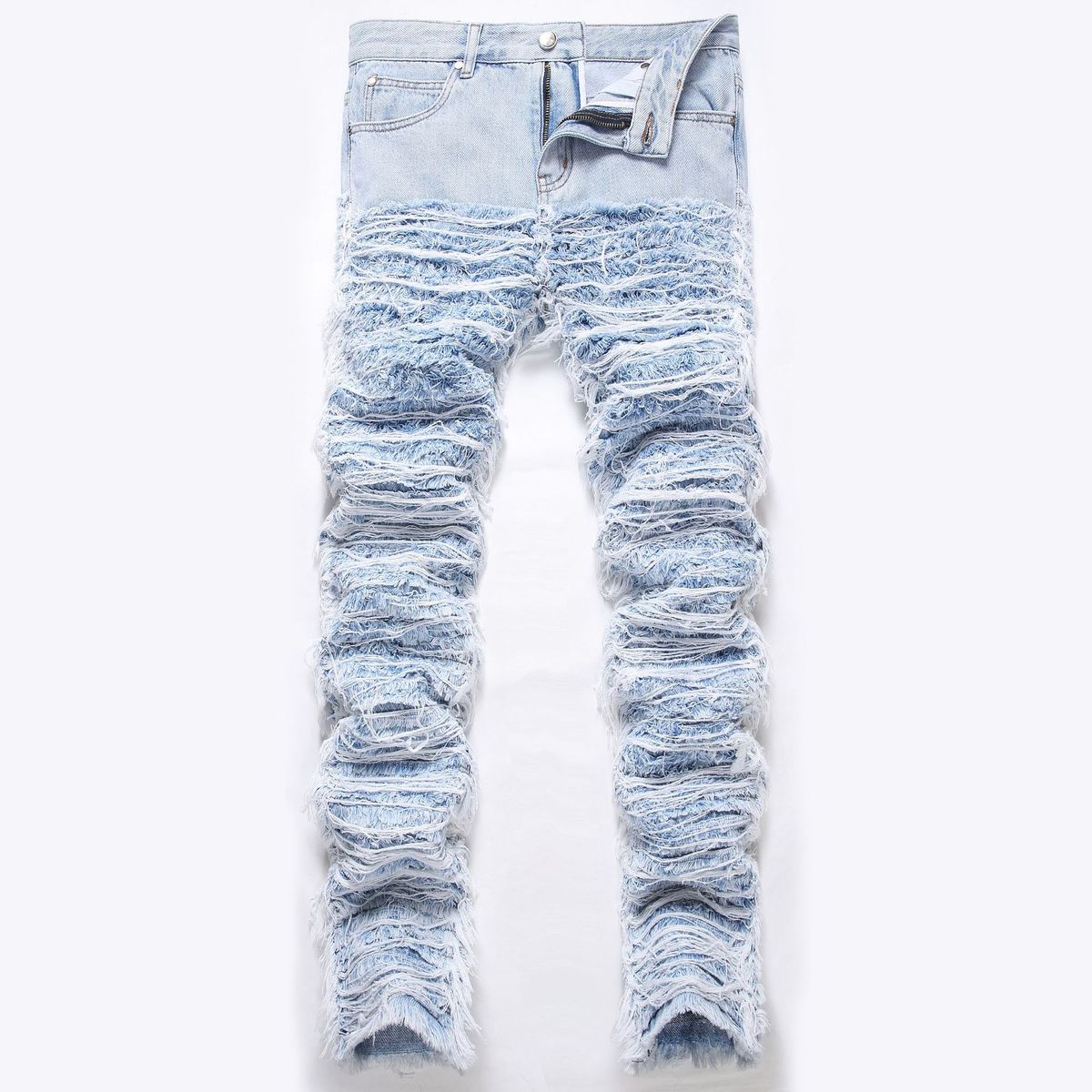 Men's trendy heavy-duty stacked loose trousers with tassels embroidered cut hair and mustache loose hem jeans for men_viptrois.com