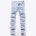 Men's trendy heavy-duty stacked loose trousers with tassels embroidered cut hair and mustache loose hem jeans for men_viptrois.com