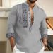 Men's Shirts New Summer Long Sleeved Stand Up Collar Trendy Half Open Cardigan Printed Casual Shirts_viptrois.com