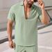 Men's Clothing New Men's Commuter Suit Solid Color Casual Shirt Short Sleeved Trousers Men's Outing Trend_viptrois.com