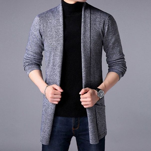 Pure Autumn Winter Knitted Cardigan Sweater Coat Youth Korean Style Outerwear Mid-Length Unique Cape Men's Clothing_viptrois.com