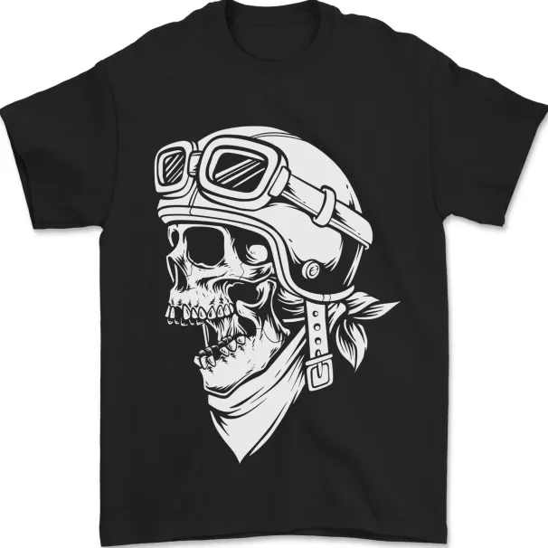 Biker Outlaw Motorbike Motorcycle Skull Mens T-Shirt Mens Womens Tees Top 100% Cotton_viptrois.com