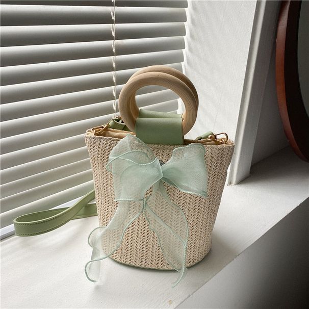 Women's Bucket Bag Garden Style Grass Bag Female Fashion Bucket Bag Small Braided Bag Single Shoulder Crossbody Bag_viptrois.com