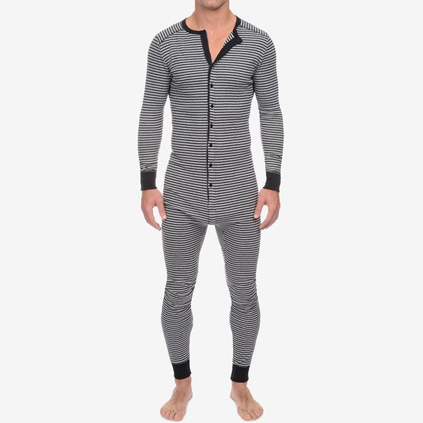 Man's clothing Striped jumpsuit tight-fitting one-piece pajamas long-sleeved loungewear_viptrois.com