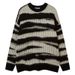Men's Oversized Color Block Knit Sweater - Retro Striped Pullover, Unisex Casual Crewneck Jumper For Winter (Black/Blue)_viptrois.com