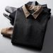 Autumn Winter British Style Patchwork Shirt Collar Two-Piece Knitted Men's Slim Fit Casual Sweater Retro Korean_viptrois.com