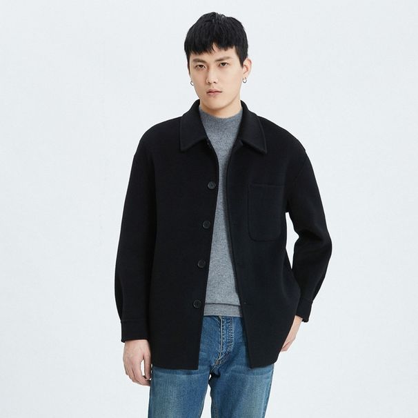 Pulse Autumn Winter New Style Turn-Down Collar Pure Woolen Men's Double-Sided Wool Cashmere Drop Shoulder Jacket Short Casual_viptrois.com