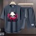 Men's Clothing 2024 Waffle Casual Summer Suit Men's Loose Teen Short sleeved T shirt Shorts Handsome Two piece Suit_viptrois.com