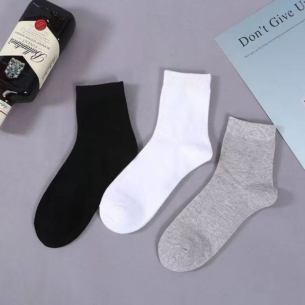 Men's New Socks Four Seasons Breathable Sweat Absorbent Black And White Gray Socks Solid Color Sports Socks Mid Tube Socks_viptrois.com