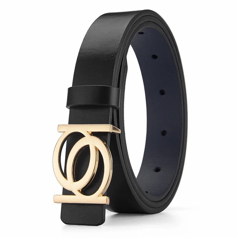 2025 New Women's Belt, Fashionable Belt With Gold Buckle, Leisure, Personalizable, Double Round Button, PU Leather Belt, Paired With Jeans_viptrois.com