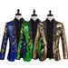 CT Men's Sequin Turn-down Green Fruit Collar Suit Stage Performance Outfit Nightclub Bar DJ Singer Host Trendy Top_viptrois.com