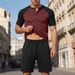 Men's Summer Casual V-Neck Color Block Short Sleeve T-Shirt & Shorts Set - Breathable & Comfortable Outfit For Sports & Daily Wear_viptrois.com