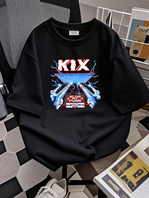 Vintage KIX Band Blow My Fuse Shirt Short Sleeve Black Unisex S-234XL H182 Stylish Fashion Homme Top For Everyday Wear Summer Stretched Soft_viptrois.com
