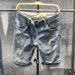 Men's Clothing Summer New Ink Splash Hole Denim Shorts Men's Loose Straight Five Point Men's Mid Length Pants_viptrois.com