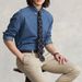 R Aff Pony Label Embroidery American Retro Men's Business Washed Denim Long Sleeve Spring Autumn Casual Shirt_viptrois.com