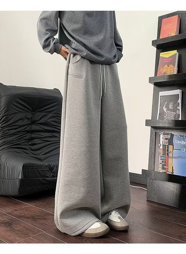 Pure American Style Cleanfit Wide-Leg Sweatpants For Men, Heavyweight Spring And Autumn Sports Men's Casual Long Pants, Loose_viptrois.com