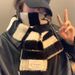 Color-Block Black And White Striped Plush For Women Winter Korean Version Versatile Thickened Warm Cold-Proof Soft Scarf_viptrois.com