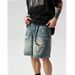 Men's Clothing Men's Summer Denim Shorts Style Trendy High Street Heavyweight Distressed Ripped Drawstring Loose Fitting Casual Five Quarter Length_viptrois.com