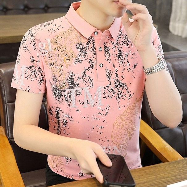 Summer New Men's High-end Korean Youth T-shirt Men's Collar Lapel Cotton Short-sleeved Polo Shirt Half-sleeved T-shirt_viptrois.com