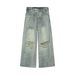 Men's Clothing Denim Ripped Jeans Washed And Distressed Retro Loose Wide Leg Trousers_viptrois.com