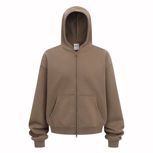 370GSM Dual-Zip Hooded Jacket – Boxy Cropped Fleece-Lined Streetwear Overshirt (Unisex Retro Open Front)_viptrois.com