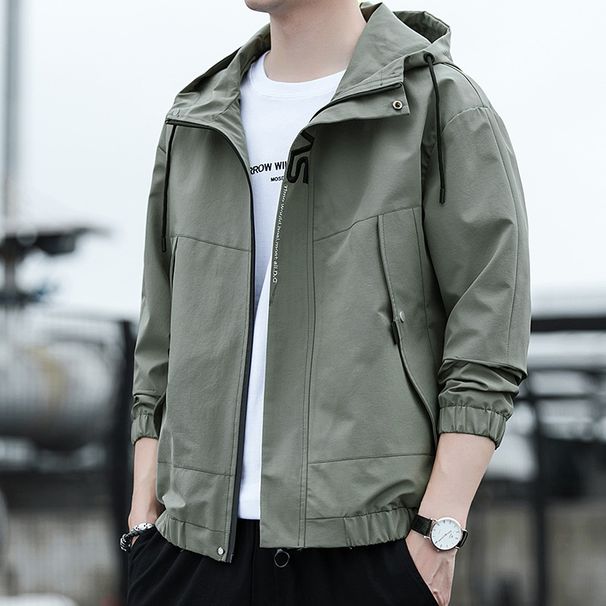 Men's Military Style Work Jacket – Slim-Fit Stand Collar Zip-Up Casual Coat With Utility Pockets (Regular & Fleece-Lined Options)_viptrois.com